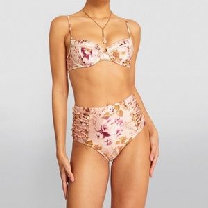 Zimmerman Rosa pink floral high rise corset bikini bottoms